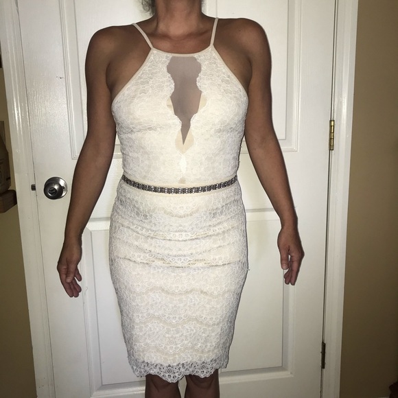 Frey Dresses & Skirts - Frey Sleeveless Dress, Lace Overlay, Waist Beads